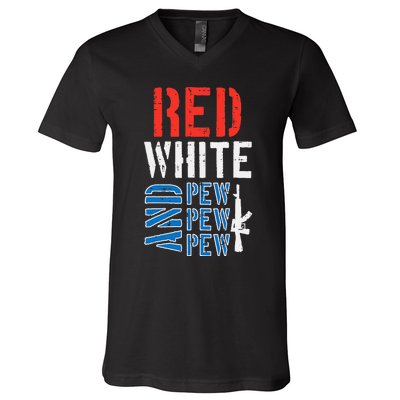 Red White And Pewpewpew Gun V-Neck T-Shirt