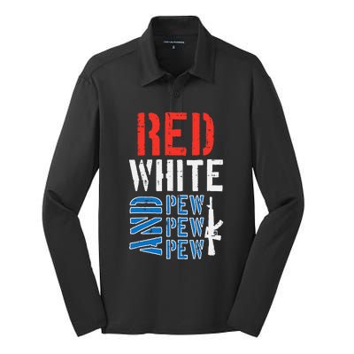 Red White And Pewpewpew Gun Silk Touch Performance Long Sleeve Polo