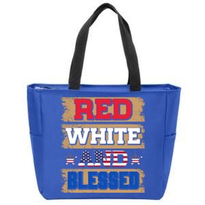 Red White And Blue And Blessed 4th Of July Patriotic Cute Gift Zip Tote Bag