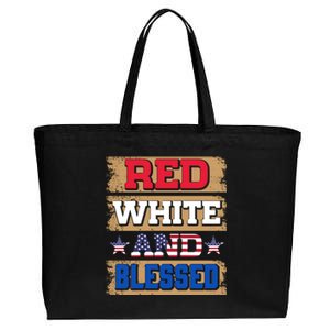 Red White And Blue And Blessed 4th Of July Patriotic Cute Gift Cotton Canvas Jumbo Tote