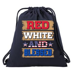 Red White And Blue And Blessed 4th Of July Patriotic Cute Gift Drawstring Bag