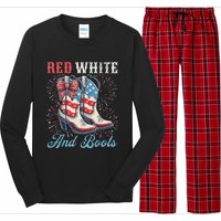 Red White And Boots Cute Coquette Cowgirl Independence Day Long Sleeve Pajama Set