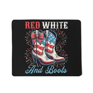 Red White And Boots Cute Coquette Cowgirl Independence Day Mousepad