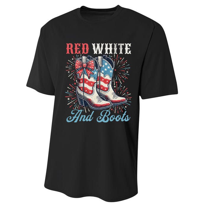 Red White And Boots Cute Coquette Cowgirl Independence Day Performance Sprint T-Shirt