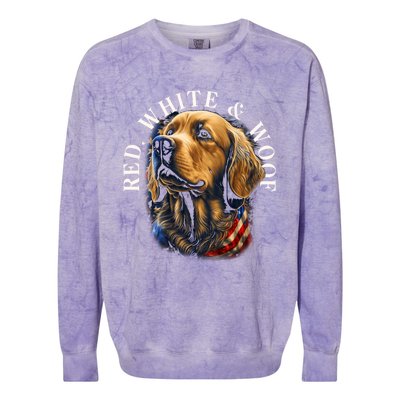 Red White And Woof Patriotic Golden Retriever Lover July 4th Gift Colorblast Crewneck Sweatshirt