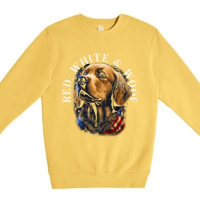 Red White And Woof Patriotic Golden Retriever Lover July 4th Gift Premium Crewneck Sweatshirt