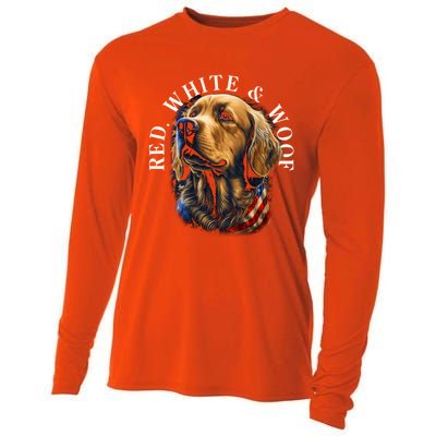 Red White And Woof Patriotic Golden Retriever Lover July 4th Gift Cooling Performance Long Sleeve Crew