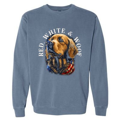 Red White And Woof Patriotic Golden Retriever Lover July 4th Gift Garment-Dyed Sweatshirt