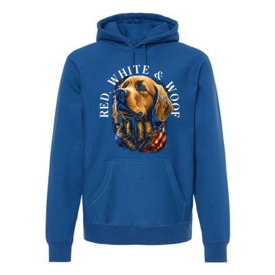 Red White And Woof Patriotic Golden Retriever Lover July 4th Gift Premium Hoodie