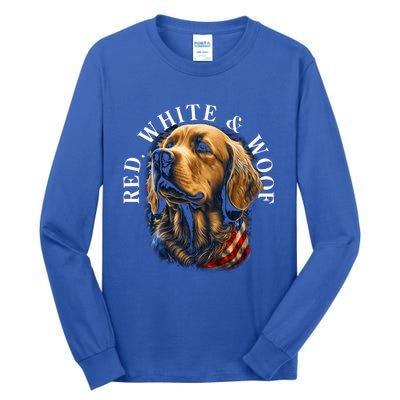 Red White And Woof Patriotic Golden Retriever Lover July 4th Gift Tall Long Sleeve T-Shirt