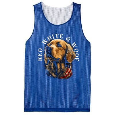 Red White And Woof Patriotic Golden Retriever Lover July 4th Gift Mesh Reversible Basketball Jersey Tank