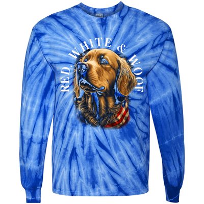 Red White And Woof Patriotic Golden Retriever Lover July 4th Gift Tie-Dye Long Sleeve Shirt