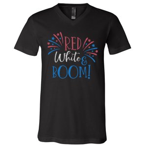 Red White And Boom 4th Of July V-Neck T-Shirt