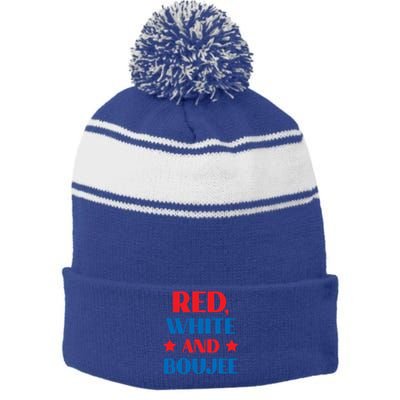 Red White And Boujee Funny Patriotic Fourth 4th Of July Great Gift Stripe Pom Pom Beanie