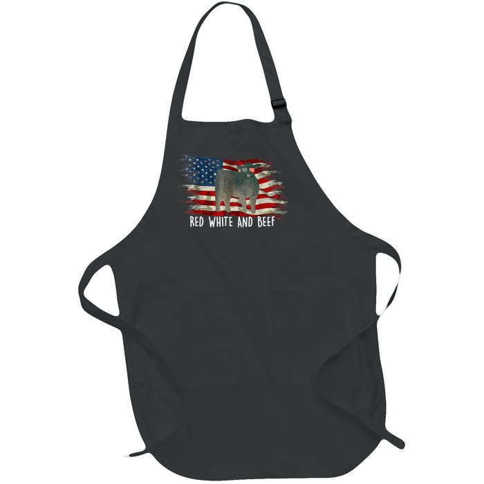 Red White And Beef Vintage Usa Flag 4th Of July Full-Length Apron With Pockets