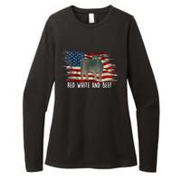 Red White And Beef Vintage Usa Flag 4th Of July Womens CVC Long Sleeve Shirt