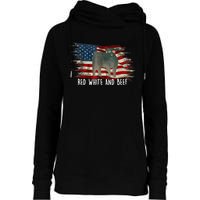 Red White And Beef Vintage Usa Flag 4th Of July Womens Funnel Neck Pullover Hood