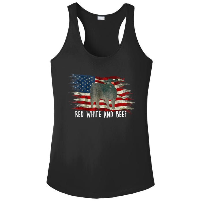 Red White And Beef Vintage Usa Flag 4th Of July Ladies PosiCharge Competitor Racerback Tank