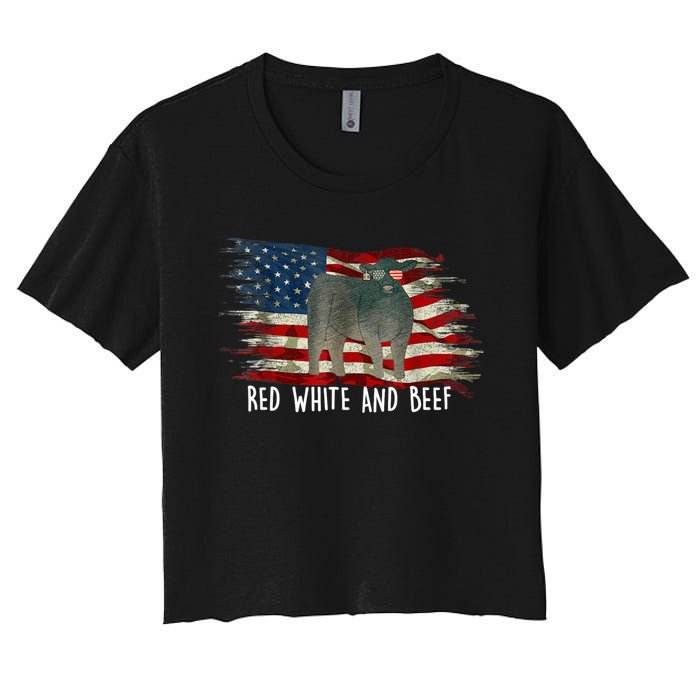 Red White And Beef Vintage Usa Flag 4th Of July Women's Crop Top Tee