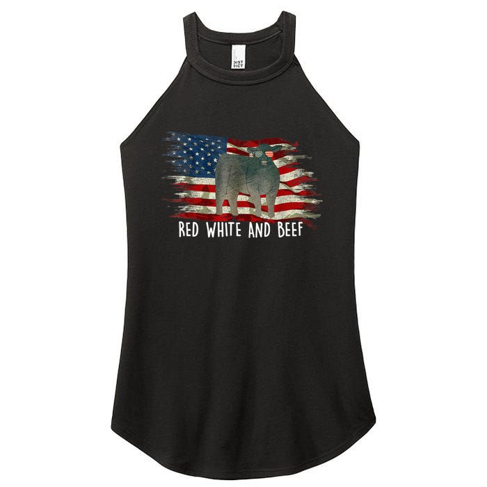 Red White And Beef Vintage Usa Flag 4th Of July Women's Perfect Tri Rocker Tank