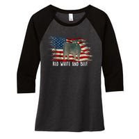 Red White And Beef Vintage Usa Flag 4th Of July Women's Tri-Blend 3/4-Sleeve Raglan Shirt