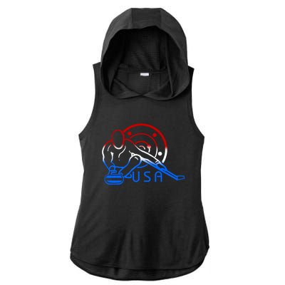 Red White And Blue Curling Flag Curling Stone Usa Art Gift Ladies PosiCharge Tri-Blend Wicking Draft Hoodie Tank