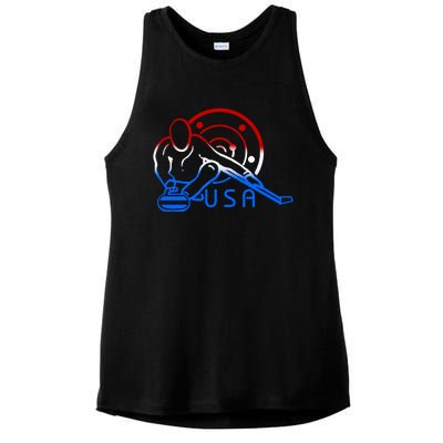 Red White And Blue Curling Flag Curling Stone Usa Art Gift Ladies PosiCharge Tri-Blend Wicking Tank