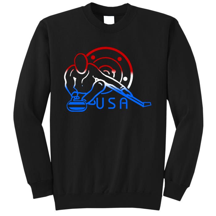 Red White And Blue Curling Flag Curling Stone Usa Art Gift Sweatshirt