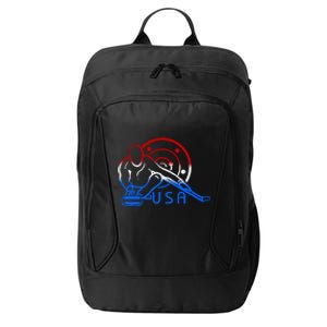 Red White And Blue Curling Flag Curling Stone Usa Art Gift City Backpack