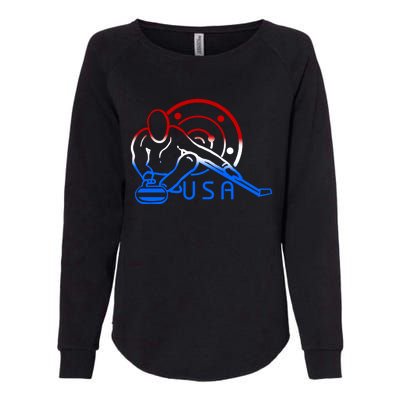 Red White And Blue Curling Flag Curling Stone Usa Art Gift Womens California Wash Sweatshirt