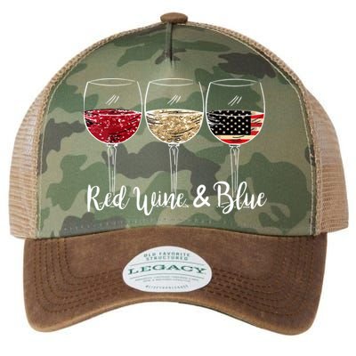 Red Wine And Blue Funny 4th Of July Drinking Wine Lover Legacy Tie Dye Trucker Hat