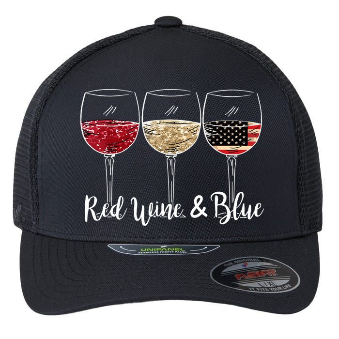Red Wine And Blue Funny 4th Of July Drinking Wine Lover Flexfit Unipanel Trucker Cap