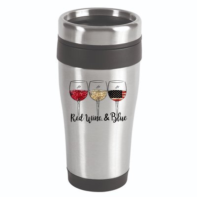 Red Wine And Blue Funny 4th Of July Drinking Wine Lover 16oz Travel Tumbler