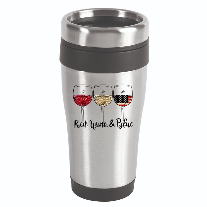 Red Wine And Blue Funny 4th Of July Drinking Wine Lover 16oz Travel Tumbler