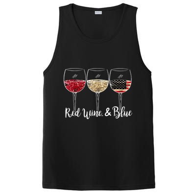 Red Wine And Blue Funny 4th Of July Drinking Wine Lover PosiCharge Competitor Tank