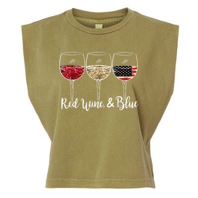 Red Wine And Blue Funny 4th Of July Drinking Wine Lover Garment-Dyed Women's Muscle Tee