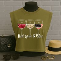 Red Wine And Blue Funny 4th Of July Drinking Wine Lover Garment-Dyed Women's Muscle Tee