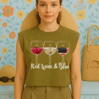 Red Wine And Blue Funny 4th Of July Drinking Wine Lover Garment-Dyed Women's Muscle Tee