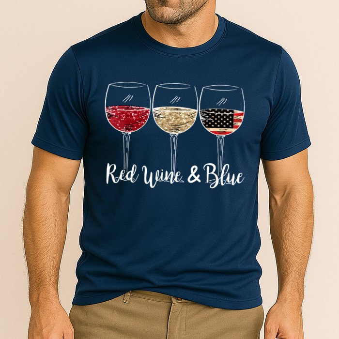Red Wine And Blue Funny 4th Of July Drinking Wine Lover Performance Shirt