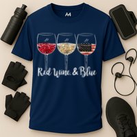 Red Wine And Blue Funny 4th Of July Drinking Wine Lover Performance Shirt