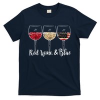 Red Wine And Blue Funny 4th Of July Drinking Wine Lover T-Shirt