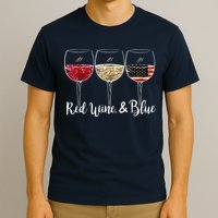 Red Wine And Blue Funny 4th Of July Drinking Wine Lover T-Shirt