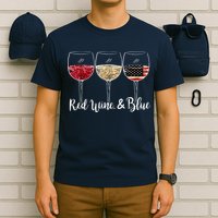 Red Wine And Blue Funny 4th Of July Drinking Wine Lover T-Shirt