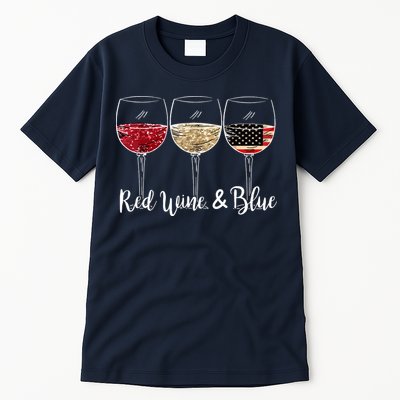 Red Wine And Blue Funny 4th Of July Drinking Wine Lover Tall T-Shirt