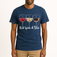 Red Wine And Blue Funny 4th Of July Drinking Wine Lover Tall T-Shirt