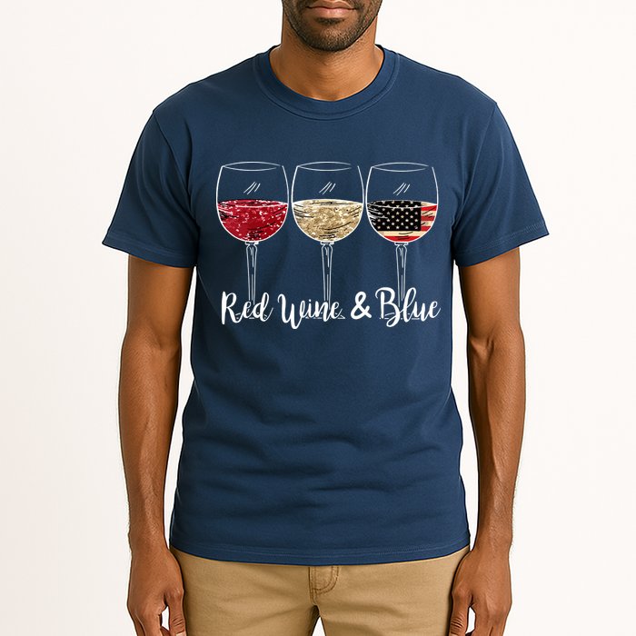 Red Wine And Blue Funny 4th Of July Drinking Wine Lover Tall T-Shirt