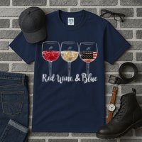 Red Wine And Blue Funny 4th Of July Drinking Wine Lover Tall T-Shirt
