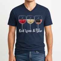Red Wine And Blue Funny 4th Of July Drinking Wine Lover V-Neck T-Shirt