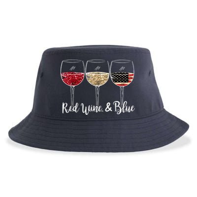 Red Wine And Blue Funny 4th Of July Drinking Wine Lover Sustainable Bucket Hat