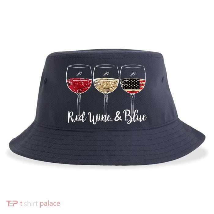 Red Wine And Blue Funny 4th Of July Drinking Wine Lover Sustainable Bucket Hat
